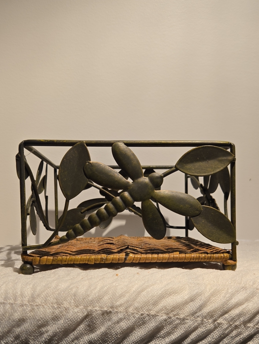 Decorative Metal Dragonfly Napkin Holder in Olive Green - Unbranded